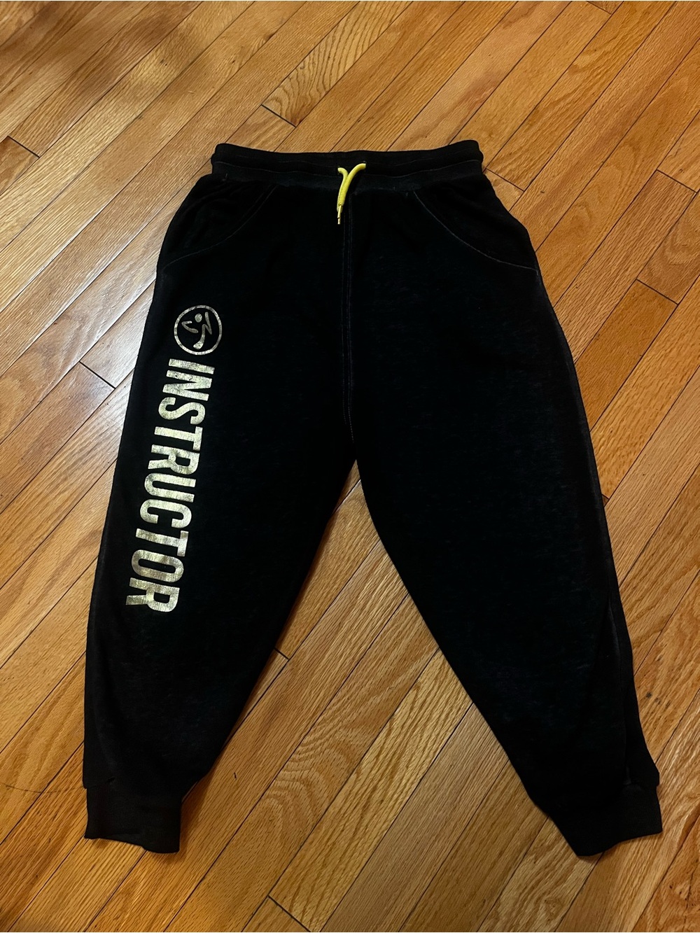 Zumba Fitness Black Joggers with Yellow Drawstring and 'INSTRUCTOR' Graphic